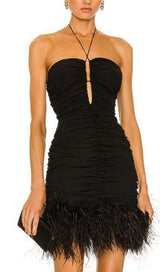 SEXY STRETCH OFF-SHOULDER FEATHER MINI DRESS IN BLACK styleofcb 