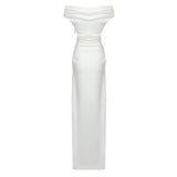 SLASH NECK PLEATED MAXI DRESS IN WHITE styleofcb 