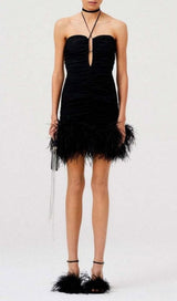 SEXY STRETCH OFF-SHOULDER FEATHER MINI DRESS IN BLACK styleofcb 