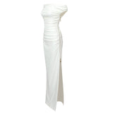 SLASH NECK PLEATED MAXI DRESS IN WHITE styleofcb 