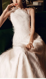 PLAIN CLOTH FEATHER ONE SHOULDER MAXI DRESS IN WHITE styleofcb 