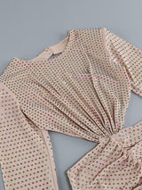 LONG-SLEEVE CREW NECK GLITTER MINI DRESS IN MAHOGANY WOOD styleofcb 