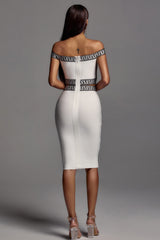 OFF SHOULDER BANDAGE MIDI DRESS