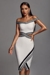 OFF SHOULDER BANDAGE MIDI DRESS