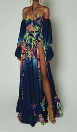 OFF SHOULDER FLOWY SLEEVES MAXI DRESS IN MULTI-COLOR DRESS STYLE OF CB 