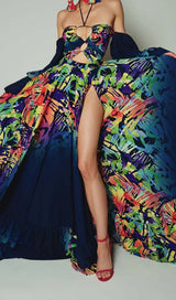 OFF SHOULDER FLOWY SLEEVES MAXI DRESS IN MULTI-COLOR DRESS STYLE OF CB 