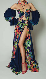 OFF SHOULDER FLOWY SLEEVES MAXI DRESS IN MULTI-COLOR DRESS STYLE OF CB 