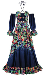 OFF SHOULDER FLOWY SLEEVES MAXI DRESS IN MULTI-COLOR DRESS STYLE OF CB 