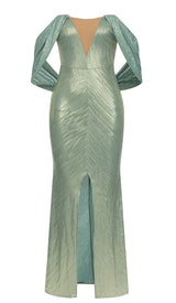 OFF-SHOULDER RIBBON MAXI DRESS IN GREEN DRESS STYLE OF CB 