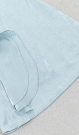 OFF SHOULDER RUFFLED MAXI DRESS IN TINGED BLUE DRESS STYLE OF CB 