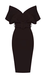 OFF SHOULDER V NECK BODYCON MIDI DRESS IN BLACK Dresses styleofcb XS BLACK 