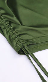 OLIVE GREEN SLIT PLEATED SLING MIDI DRESS ohmogo 