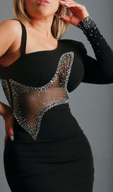 ONE-SLEEVE BEADED MINI DRESS IN BLACK DRESS STYLE OF CB 