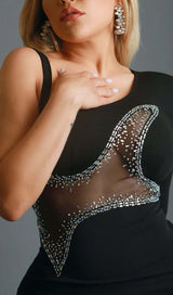 ONE-SLEEVE BEADED MINI DRESS IN BLACK DRESS STYLE OF CB 