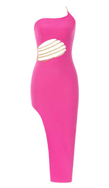 ONE SHOULDER CHAIN MIDI DRESS IN PINK DRESS STYLE OF CB 