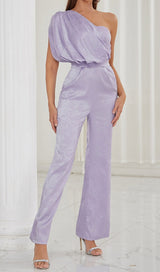 ONE SHOULDER SATIN JUMPSUIT IN LAVENDER DRESS STYLE OF CB 