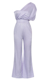 ONE SHOULDER SATIN JUMPSUIT IN LAVENDER DRESS STYLE OF CB 