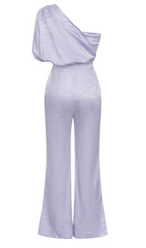 ONE SHOULDER SATIN JUMPSUIT IN LAVENDER DRESS STYLE OF CB 