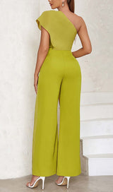 ONE SHOULDER TIERED JUMPSUIT IN OLIVE DRESS STYLE OF CB 