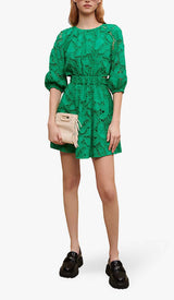 PAISLEY-EMBROIDERED MINI DRESS IN GREEN DRESS STYLE OF CB 