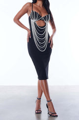 PEARL EMBELLISHED MIDI DRESS DRESS STYLE OF CB XS BLACK 