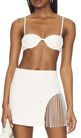 PEARL TRIM TOP WITH TASSEL MINI SKIRT IN WHITE DRESS STYLE OF CB 