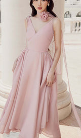 PLEATED FLARE BOTTOMING MIDI DRESS IN PINK DRESS STYLE OF CB 