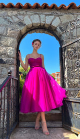 PLEATS SPAGHETTI STRAPS MIDI DRESS IN RED DRESS STYLE OF CB 