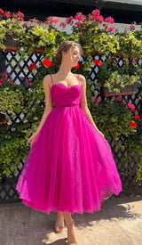 PLEATS SPAGHETTI STRAPS MIDI DRESS IN RED DRESS STYLE OF CB 