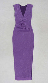 PLUNGE GLITTER BANDAGE MIDI DRESS IN AMETHYST DRESS STYLE OF CB 