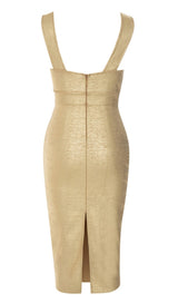 PLUNGE MESH BANDAGE MIDI DRESS IN GOLD DRESS STYLE OF CB 