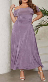 PLUS OFF SHOULDER MIDI DRESS IN PURPLE DRESS STYLE OF CB 