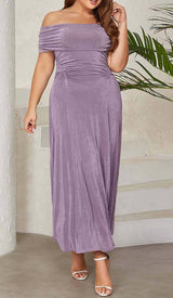 PLUS OFF SHOULDER MIDI DRESS IN PURPLE DRESS STYLE OF CB 