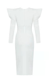 PUFF SLEEVE MESH MIDI DRESS IN WHITE