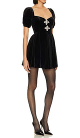 PUFF SLEEVE VELVET MINI DRESS IN BLACK DRESS styleofcb 