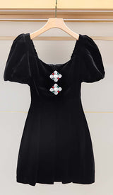 PUFF SLEEVE VELVET MINI DRESS IN BLACK DRESS styleofcb 