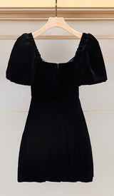 PUFF SLEEVE VELVET MINI DRESS IN BLACK DRESS styleofcb 