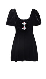 PUFF SLEEVE VELVET MINI DRESS IN BLACK DRESS styleofcb 