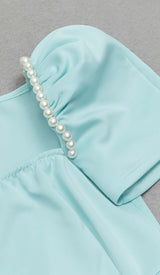 PUFF SLEEVE PEARL MIDI DRESS IN LIGHT BLUE DRESS STYLE OF CB 