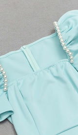 PUFF SLEEVE PEARL MIDI DRESS IN LIGHT BLUE DRESS STYLE OF CB 