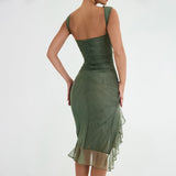RECHED IRREGULAR COREST DRESS IN GREEN DRESS styleofcb 