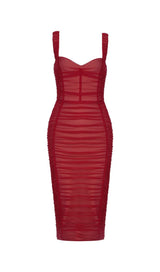 RED RUCHED BANDAGE MIDI DRESS Dresses styleofcb XS RED 