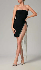 RHINESTONE TASSEL MINI BANDAGE DRESS IN BLACK DRESS STYLE OF CB 