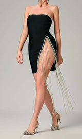 RHINESTONE TASSEL MINI BANDAGE DRESS IN BLACK DRESS STYLE OF CB 