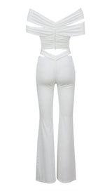 RUCHED CUTOUT FLARED TWO PIECE SET IN WHITE DRESS STYLE OF CB 