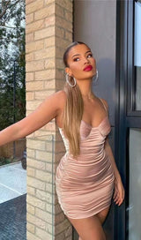 RUCHED MINI DRESS IN WHITE