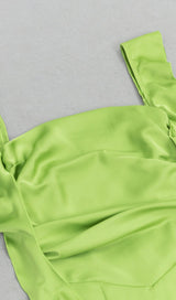 RUCHED SATIN MAXI DRESS IN GREEN DRESS STYLE OF CB 