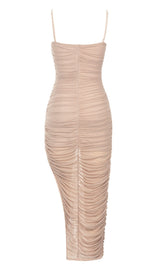 RUCHED BODYCON MIDI DRESS IN TAUPE DRESS STYLE OF CB 
