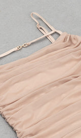 RUCHED BODYCON MIDI DRESS IN TAUPE DRESS STYLE OF CB 