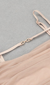 RUCHED BODYCON MIDI DRESS IN TAUPE DRESS STYLE OF CB 